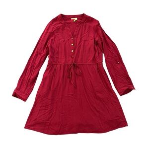 Fervour Flowy Romantic Red V-Neck Long Sleeve Drawstring Waist Midi Dress Size L